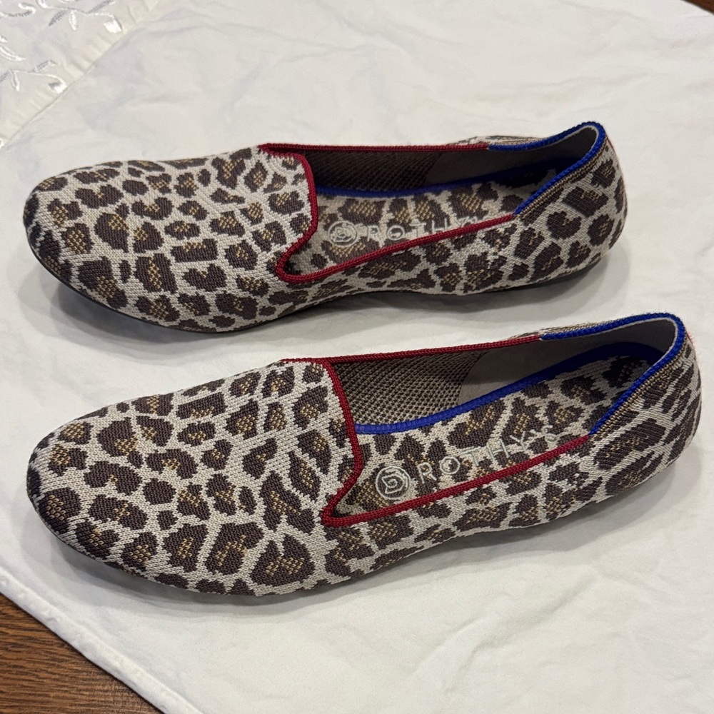 Rothy's Leopard Print Flats with Red Trim